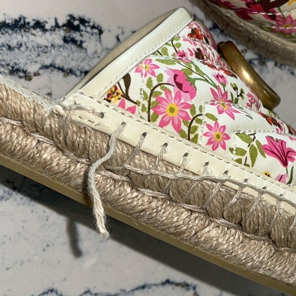 GUCCI 2019 Pilar Double G Floral Espadrille Canvas Slide Sandals 41 10C Wide - Picture 6 of 16